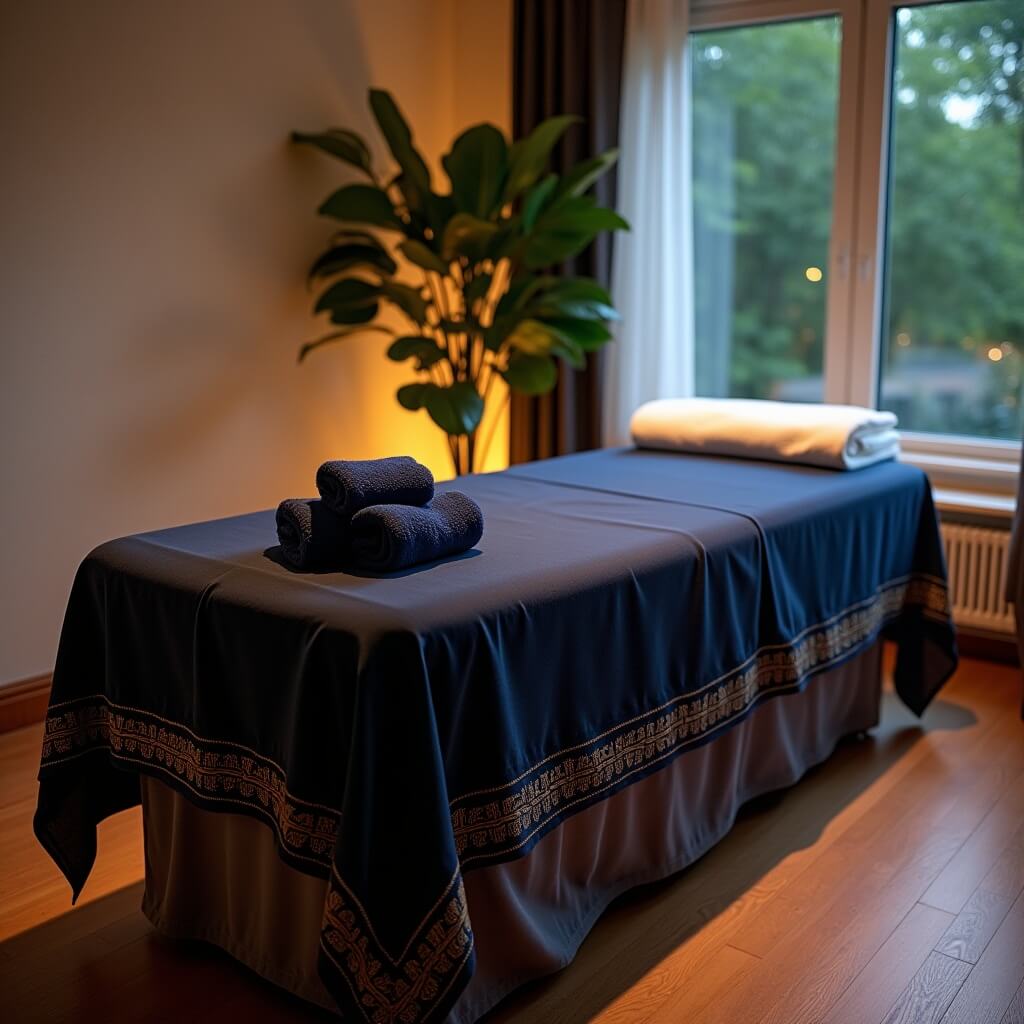 Ambiente de relajación con velas y toallas limpias